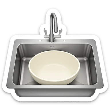 Add one more wide white bowl inside the kitchen sink. The style should be emoji style with a transparent background. Keep the original background transparent as requested. sticker