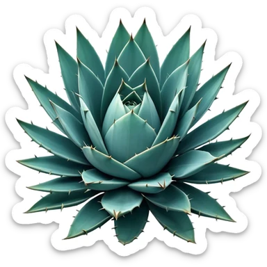 Cinematic Realistic Agave Emoji, Bold and spiky, with long, pointed leaves forming a rosette pattern. The sharp edges and soft blue-green hue exude a sense of rugged beauty and desert resilience. Soft glowing outline, capturing the essence of survival and strength in a striking agave plant! sticker
