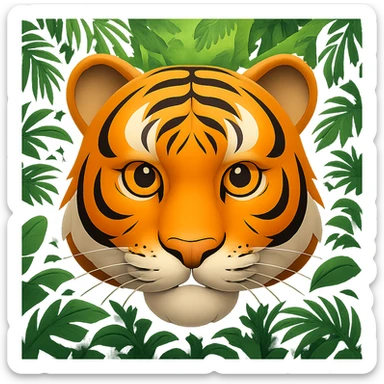 Add a lush green jungle background behind the tiger in the style of apple emojis, preserving the apple emoji style and look. sticker