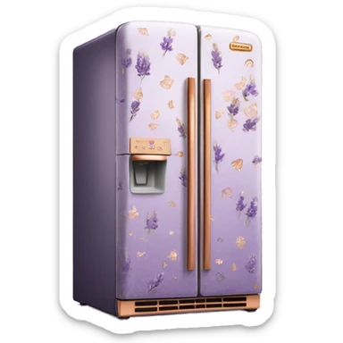 Realistic lavender and copper fridge decorated in rose gold and purple flower pattern. sticker