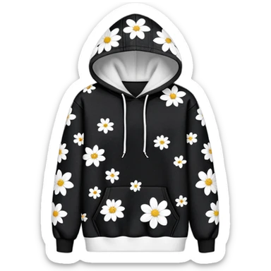 The BLACK Denim Tears Hoodie features a black base with medium-sized black and white flowers. Each flower has a white outer ring with an open, hollow center, giving it a bold and distinctive look. These ring-like floral patterns are scattered across the hoodie, covering the front, sleeves, and hood for a balanced yet eye-catching design. sticker