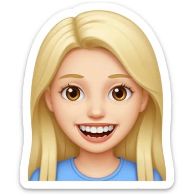 girl showing long teeth sticker