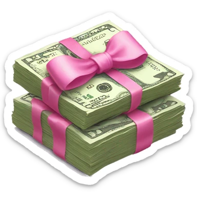 Stack of cash with pink bow sticker