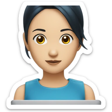 nico robin wearing blue with a macbook sticker