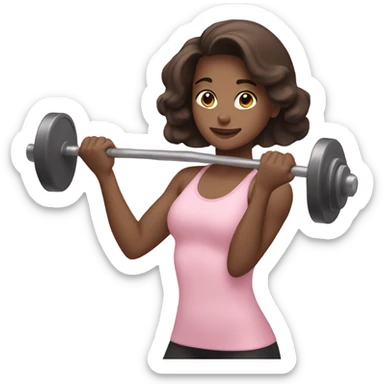 brunette girl lifting weights in light pink  sticker