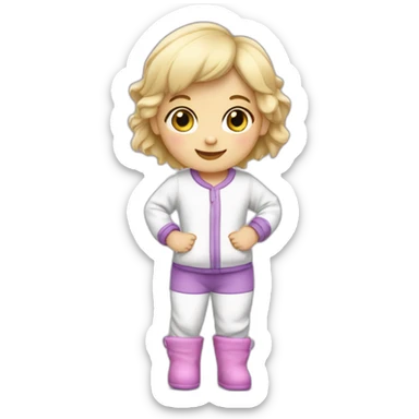 Bébé blonde en pijama blanc et des bottes mauve  sticker