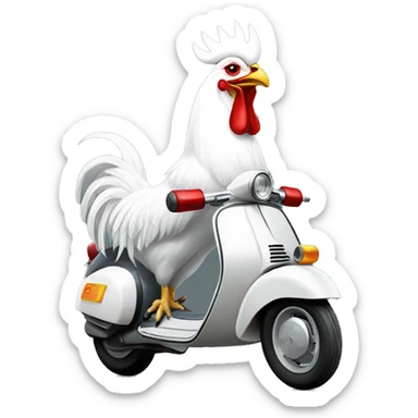 howling a white rooster with a crown on its head driving a scouter Vespa. sticker