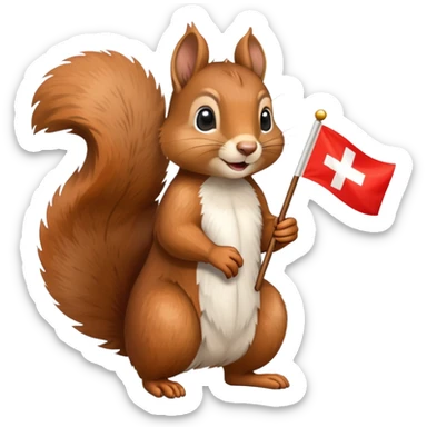 a squirrel with a swiss flag sticker