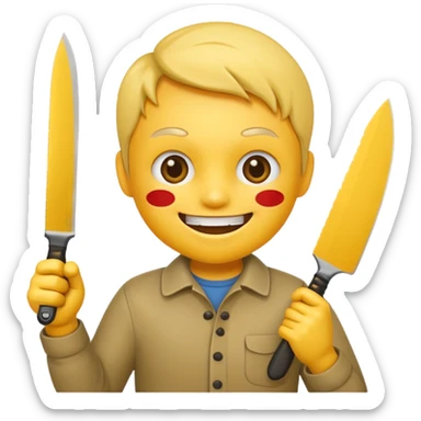 cartoon killer with a knife, playful, round face, minimal details, yellow skin sticker