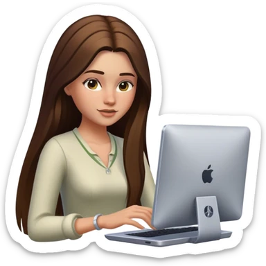 beautiful pale brunette girl with long hair playing the sims4 on her computer  sticker