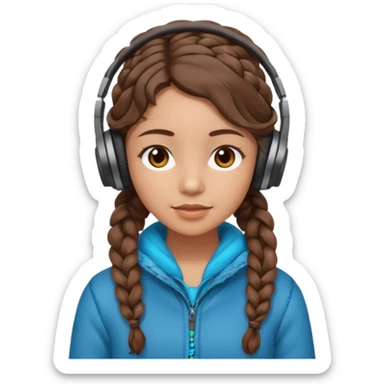 Я хочу дівчину з світлою шкірою корисним волоссям коричне вими очима і з навушниками і в теплому одязі і кучеряве не дуже у косичці  sticker
