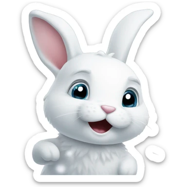 White bunny is happy playing with the snow sticker