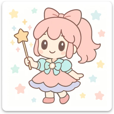 anime style magical girl, holding a wand, sparkles sticker