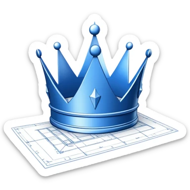 side view of a blue blueprint plan with the sketch of a crown in white lines sticker