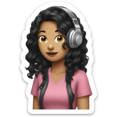 girl with tall black wavy hair and headphones sticker