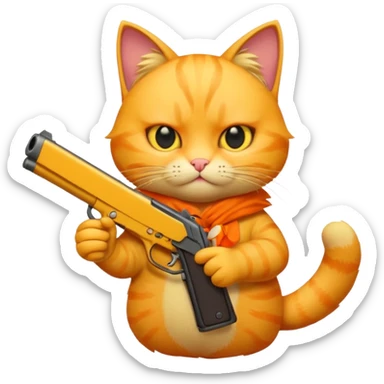 Yellow cat holding a gun  sticker