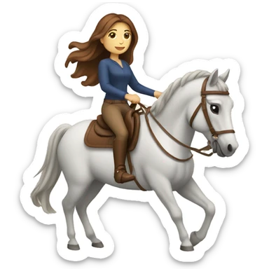 Woman with brown hair riding a brown horse sticker