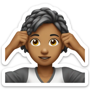 girl that is tucking her hair behind her ear with a hand sticker