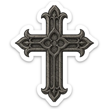 gothic style cross with cracked stone texture, detailed gothic design, transparent background sticker