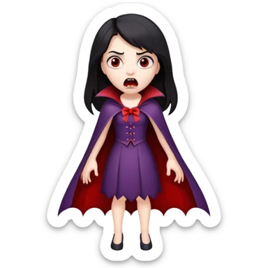 Cartoon vampire girl with a scared and shocked expression, full body  sticker