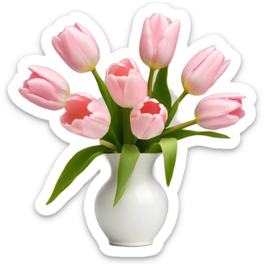 Light pink tulips in white vase in bow  sticker