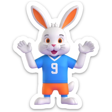 bunny mascot wearing a blue football jersey, flexing sticker