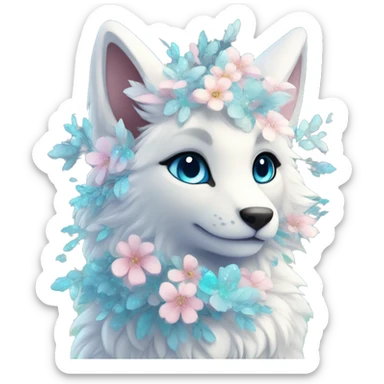Anthro Cute Cool Kawaii gorgeous sparkly ethereal fantasy animal creature with blue eyes furry sona with flowers beautiful aesthetic sticker