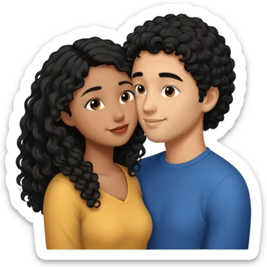 a straight short black hair man kissing a shorter girl with long black curly hair sticker