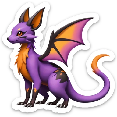 Rare epic aesthetic colorful Noivern-Salandit-Noibat-Eevee-Civet-species-Fakemon-hybrid-creature, with markings, full body sticker