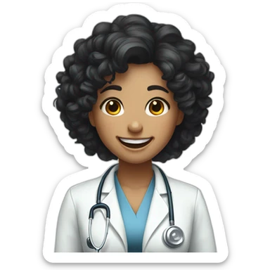 Doctor Girl with curly black hair upto her chest and mild freckles laughing sticker