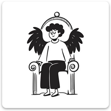 a fallen angel sitting on a throne, hand drawn doodle style sticker