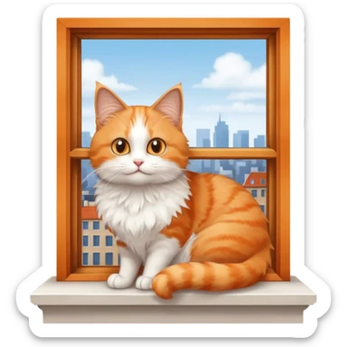 Window with cat on sill + warm lamp glow sticker