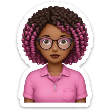 Black girl with curly hair with glasses wearing a pink shirt that’s cut on the side  sticker