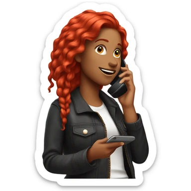 A bright red haired rockstar girl talking on the phone sticker