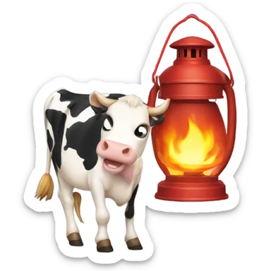 Cow kicking over a lantern staring a fire sticker