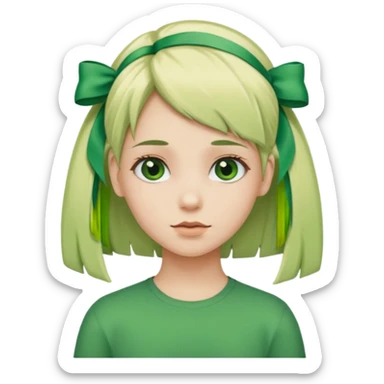 blonde girl with green color hair ribbon sticker