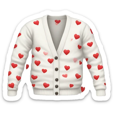white cardigan with heart pattern sticker