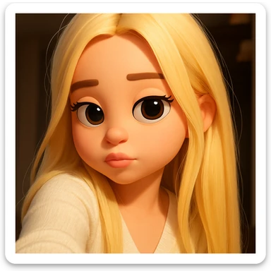 Create a 3D emoji style image based on the provided photo. The style should be cartoonish with large eyes and smooth lines, capturing the essence of a 3D emoji but with a playful, animated feel. sticker