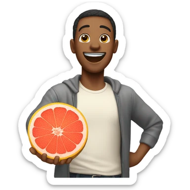 Excited man holding a grapefruit sticker
