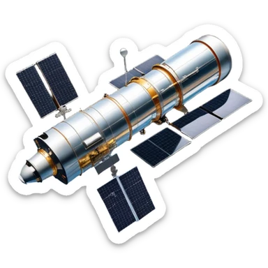  Cinematic Realistic Hubble Space Telescope – A majestic, ultra-detailed rendering of the Hubble Telescope floating above Earth. Its reflective metallic surface and vast solar panels stretch into the darkness, while the lens is pointed outward, capturing the mysteries of the cosmos. sticker