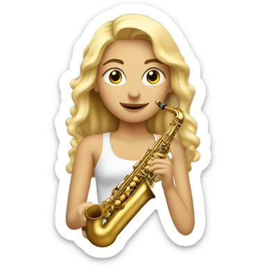 A blonde girl with a saxophone sticker