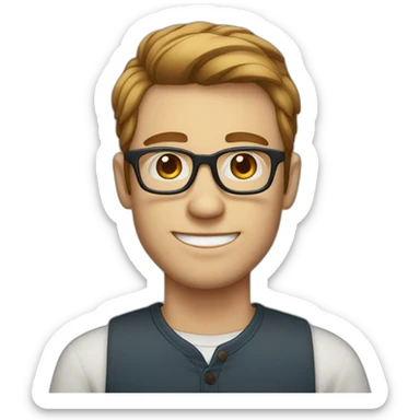 blue eyed man with glasses ligth skinned and brown dyed hair sticker