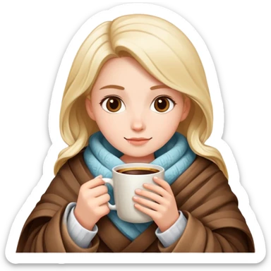 girl holding coffee with a blanket around her sticker
