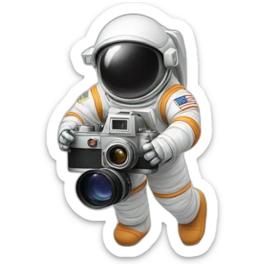 astronaut taking a photo with an old camera sticker