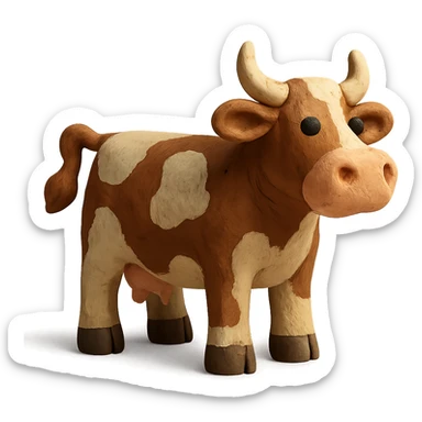 claymation style cow in standing pose with detailed clay texture sticker