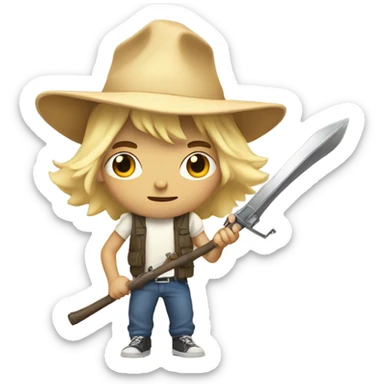  boy with blond hat and weapon parody sticker