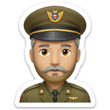 A man in military lhaki colored beret with grey beard sticker