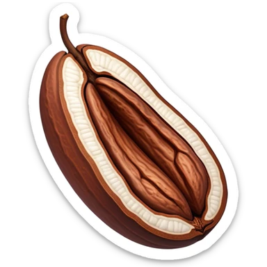 A simple 3D color illustration of a single cocoa bean with cut open, with realistic shading and texture, on a pure white background.

 sticker