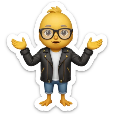 chick animal with glasses, wearing leather jacket sticker