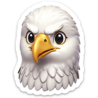 Cinematic Cute American Eagle Portrait Emoji, Head tilted playfully and inquisitively, featuring a streamlined form with a subtle blend of dark and white plumage and round, sparkling eyes full of spirited charm, Simplified yet irresistibly adorable features, highly detailed, glowing with a warm, inviting glow, high shine, affectionate and lively, stylized with a touch of whimsical aerial grace, soft glowing outline, capturing the essence of a mischievous yet endearing American eagle that seems as if it could glide out of the screen into your heart! sticker